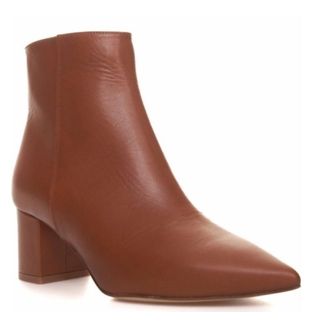 New. L’Agence Jeanne II Pointed Toe Bootie in Luggage Brown SZ 38.5